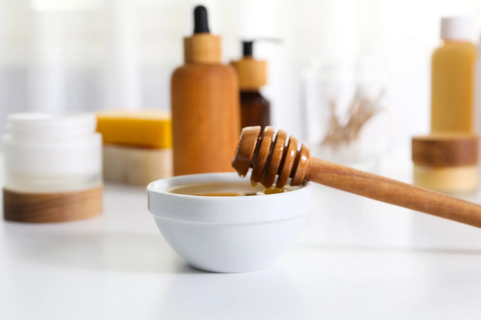 Concept of face and skin care supplies - Honey cosmetic