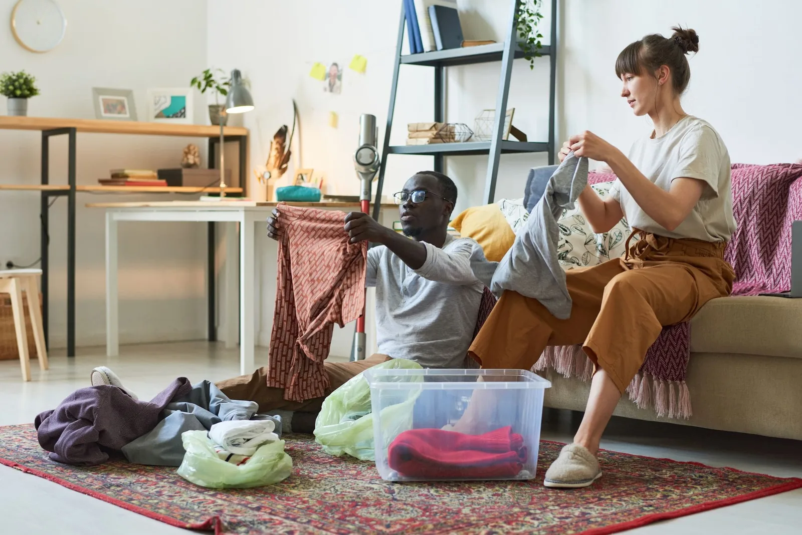Couple putting things in order