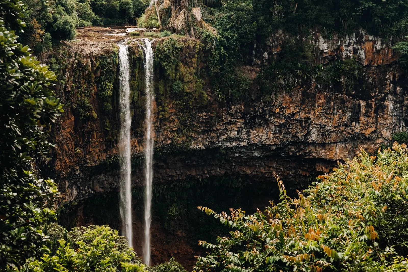 View from the observation deck of the Waterfall in the Chamarel nature Park in Mauritius